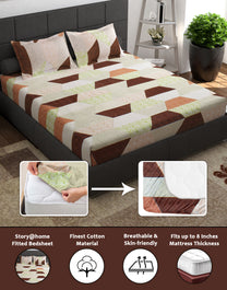 144 TC 100% Cotton Brown Queen Fitted Bedsheet