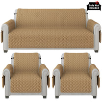 Sofa Throw Cover Combo – 2 Pcs 1 Seater and 1 Pc 3 Seater Beige Solid Pattern with Pocket by Story@Home