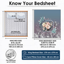 Story@home 240 TC Talespun Gold Microfiber Blue & Grey King Size Floral Bedsheet with 2 Pillow Covers