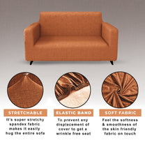 Sofa Cover Combo – 2 Pcs 1 Seater and 1 Pc 3 Seater Elastic Stretchable in Orange Criss Cross Pattern by Story@Home