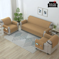 Sofa Throw Cover Combo – 2 Pcs 1 Seater and 1 Pc 3 Seater Beige Solid Pattern with Pocket by Story@Home