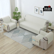 Sofa Throw Cover Combo – 2 Pcs 1 Seater and 1 Pc 3 Seater Off White Solid Pattern with Pocket by Story@Home