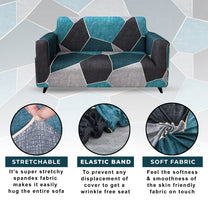 Story@Home Elastic Stretchable 1 | 2 | 3 | 4 Seater Blue And Grey Abstract Pattern Sofa Cover