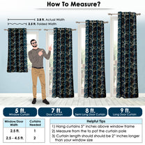 2 Pcs Blackout Foil Navy Blue & Copper Branches Window/Door/Semi Long Door/Long Door Curtains