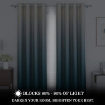 2 Pcs Blackout Foil Cyan Blue & Light Grey Gradient Window/Door/Semi Long Door/Long Door Curtains