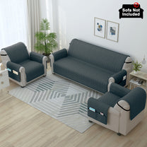 Sofa Throw Cover Combo – 2 Pcs 1 Seater and 1 Pc 3 Seater Grey Solid Pattern with Pocket by Story@Home