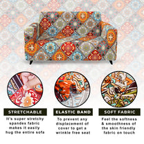 Sofa Cover Combo – 2 Pcs 1 Seater and 1 Pc 3 Seater Elastic Stretchable in Orange Motif Pattern by Story@Home