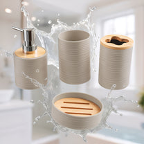 Story@Home Brown 4 Pcs Bamboo Bathroom Accessories Set - Toothbrush Holder, Soap Dispenser, Tumbler and Soap Dish