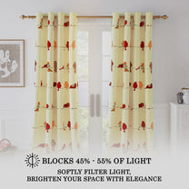 2 Pcs 300 GSM Pale Yellow & Red Birds Bohemian Cotton Canvas Curtain Window/Door/Long Door Curtains