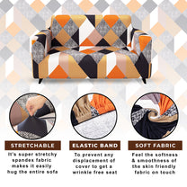 Story@Home Elastic Stretchable 1 | 2 | 3 | 4 Seater Dark Orange And Beige Abstract Pattern Sofa Cover