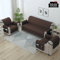 Sofa Throw Cover Combo – 2 Pcs 1 Seater and 1 Pc 3 Seater Brown Solid Pattern with Pocket by Story@Home