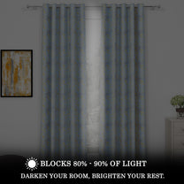 2 Pcs Blackout Foil Light Grey & Golden Splatter Window/Door/Semi Long Door/Long Door Curtains