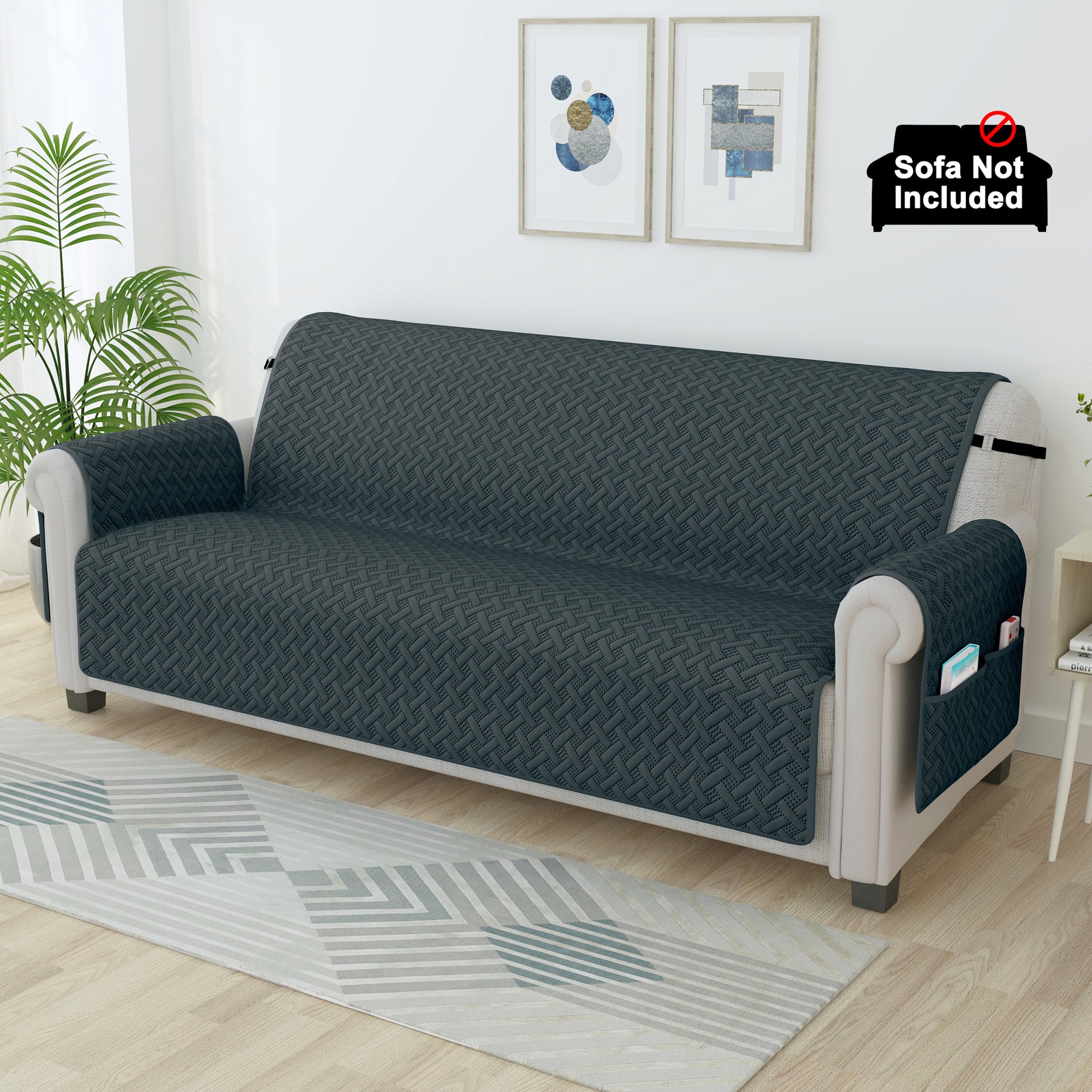 Sofa Throw Cover With Solid Pattern In Grey For - Main Image