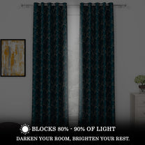 2 Pcs Blackout Foil Navy Blue & Copper Branches Window/Door/Semi Long Door/Long Door Curtains