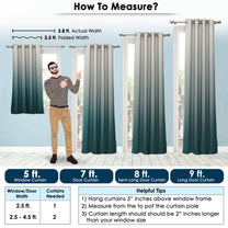2 Pcs Blackout Foil Cyan Blue & Light Grey Gradient Window/Door/Semi Long Door/Long Door Curtains