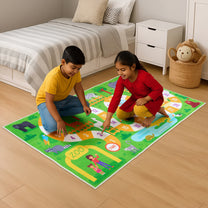 Story@Home Green Zoo Animals Design Printed Carpet With Anti-Skid Back For Kids