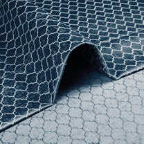 2 Pcs 400 GSM Navy Blue & White Azurio Jacquard Polyester Window / Door / Semi Long Door/ Long Door Curtains