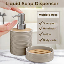 Story@Home Brown 4 Pcs Bamboo Bathroom Accessories Set - Toothbrush Holder, Soap Dispenser, Tumbler and Soap Dish