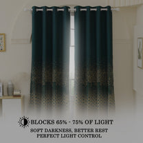 2 Pcs Green and Beige Abstract Digital Faux Silk Medium room Darkening Window | Door | Long Door Curtains