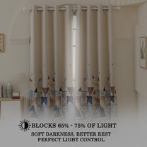 2 Pcs Ivory Geometric Digital Faux Silk Medium room Darkening Window | Door | Long Door Curtains