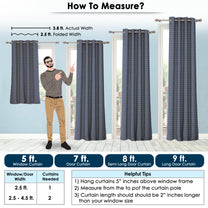 2 Pcs 400 GSM Navy Blue & White Azurio Jacquard Polyester Window / Door / Semi Long Door/ Long Door Curtains