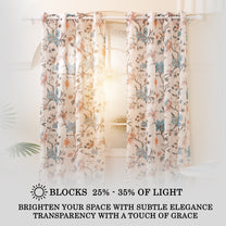 2 Pcs Cream & Blue Sheer Window / Door / Semi Long Door/ Long Door Curtains