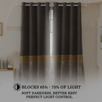 2 Pcs Dark Brown Abstract Digital Faux Silk Medium room Darkening Window | Door | Long Door Curtains