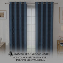 2 Pcs 400 GSM Navy Blue & White Azurio Jacquard Polyester Window / Door / Semi Long Door/ Long Door Curtains
