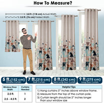 2 Pcs Ivory Geometric Digital Faux Silk Medium room Darkening Window | Door | Long Door Curtains