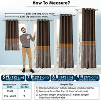 2 Pcs Dark Brown Abstract Digital Faux Silk Medium room Darkening Window | Door | Long Door Curtains