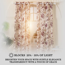 2 Pcs Cream & Purple Sheer Window / Door / Semi Long Door/ Long Door Curtains