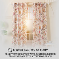 2 Pcs Cream & Pink Sheer Window / Door / Semi Long Door/ Long Door Curtains