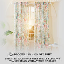 2 Pcs White & Green Sheer Window / Door / Semi Long Door/ Long Door Curtains