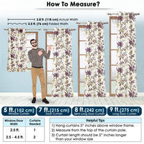 2 Pcs Cream & Purple Sheer Window / Door / Semi Long Door/ Long Door Curtains