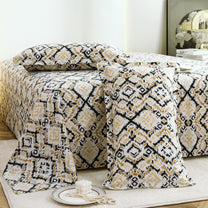 Metro Gold 190 TC Cotton Grey & Beige Double Bedsheet with Pillow Covers