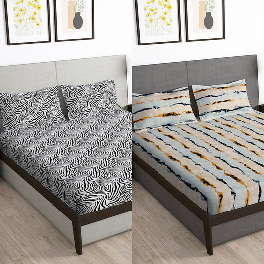 Story@Home 2 Pcs Arena Microfiber Double Bedsheet Combo With 4 Pillow Covers - Black & Grey