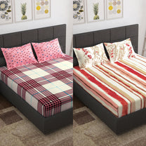 Ventura 144 TC Pink & Orange Cotton Double Bedsheet Combo - Pack of 2