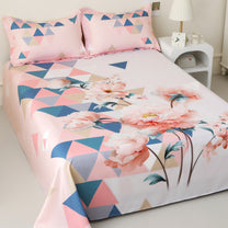 Story@home 300 TC Talespun Microfiber Baby Pink & White King Size Geometric Bedsheet with 2 Pillow Covers