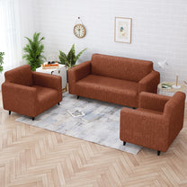 Sofa Cover Combo – 2 Pcs 1 Seater and 1 Pc 3 Seater Elastic Stretchable in Light Brown Solid Pattern by Story@Home