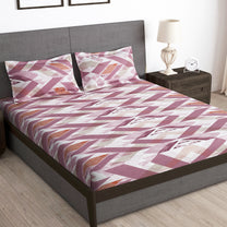 Arena 186 TC Mauve & Pink Queen Size Fitted Bedsheet With 2 Pillow Cover