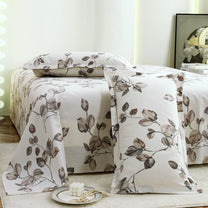 Metro Gold 190 TC Cotton Off White & Grey Double Bedsheet with Pillow Covers