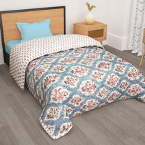 180 GSM Cream Floral  Microfiber Fusion Reversible Double / Single Comforter