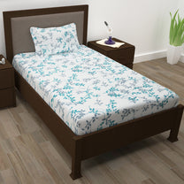 Sparkle 144 TC 100% Cotton White & Blue Single Bedsheet Combo | Set of 2 |