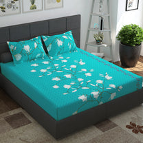 Ventura 144 TC 100% Cotton Blue Floral Double Bedsheet