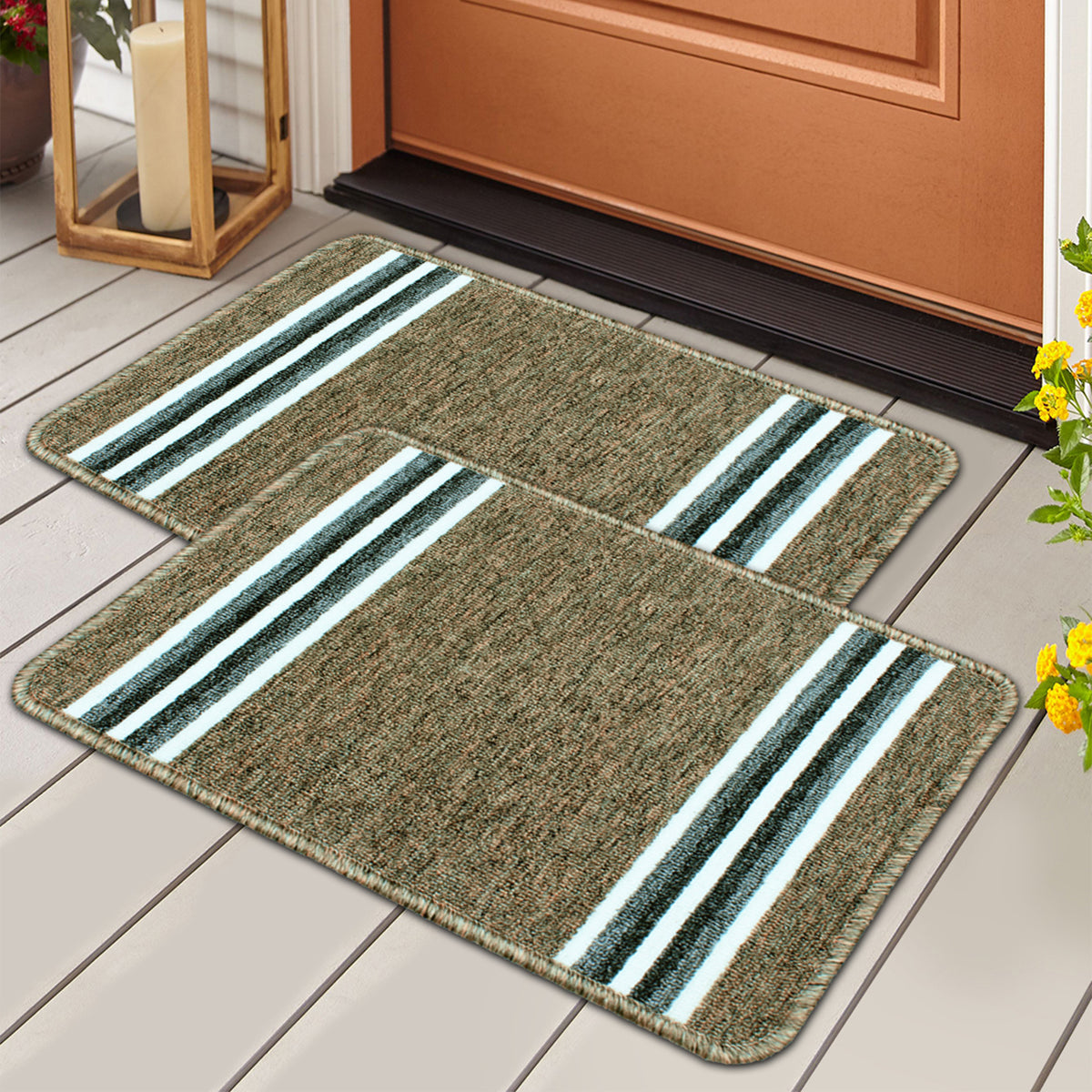 Door Mat String Story@Home 2 Pcs Brown Stripes Nylon Anti Skid Doormat – StoryAtHome.com