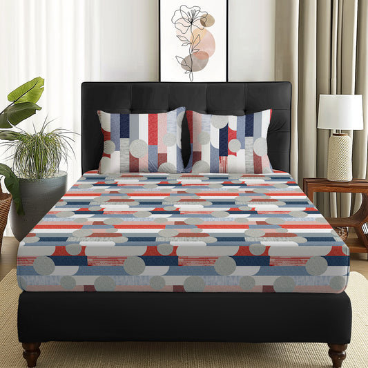 Arena 160 TC Grey & Red Graphic Double Size Bedsheet With 2 Pillow Cover