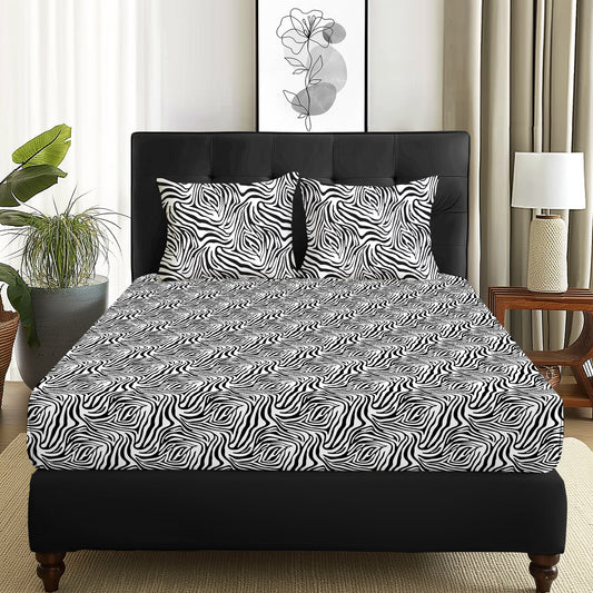 Arena 160 TC Black & White Double Size Bedsheet With 2 Pillow Cover