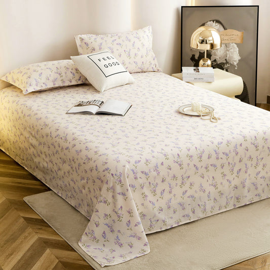 Story@home 240 TC Air Cotton Microfiber White & Purple King Size Floral Bedsheet with 2 Pillow Covers