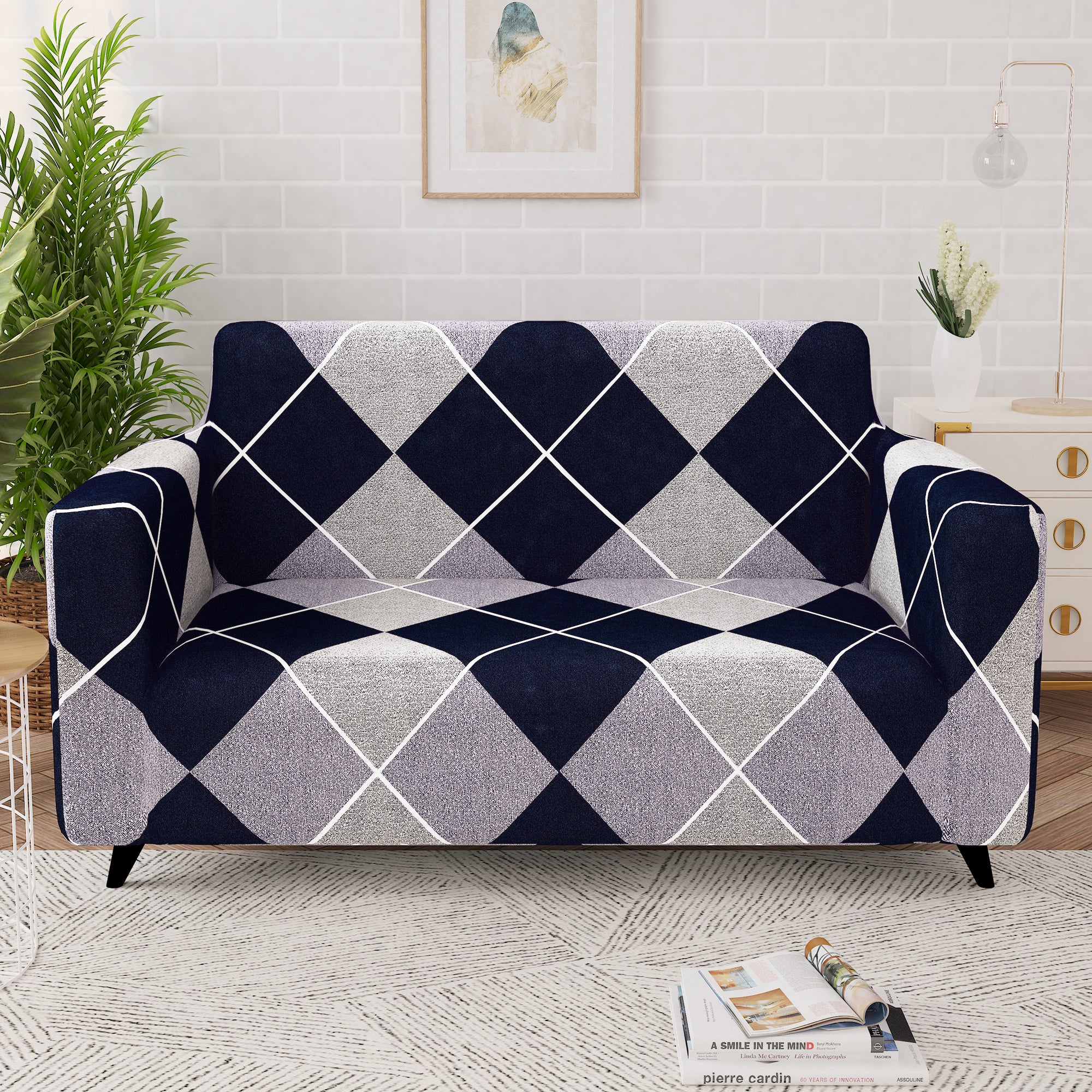 Story Home Elastic Stretchable 1 2 3 4 Seater Navy Blue And Grey