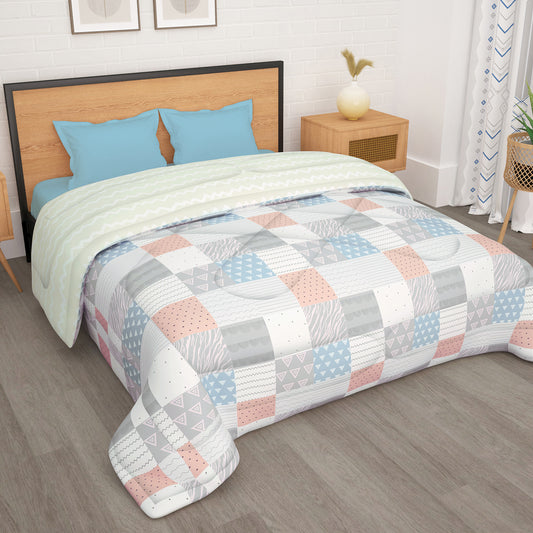 180 GSM Peach Geometric Microfiber Fusion Reversible Double / Single Comforter